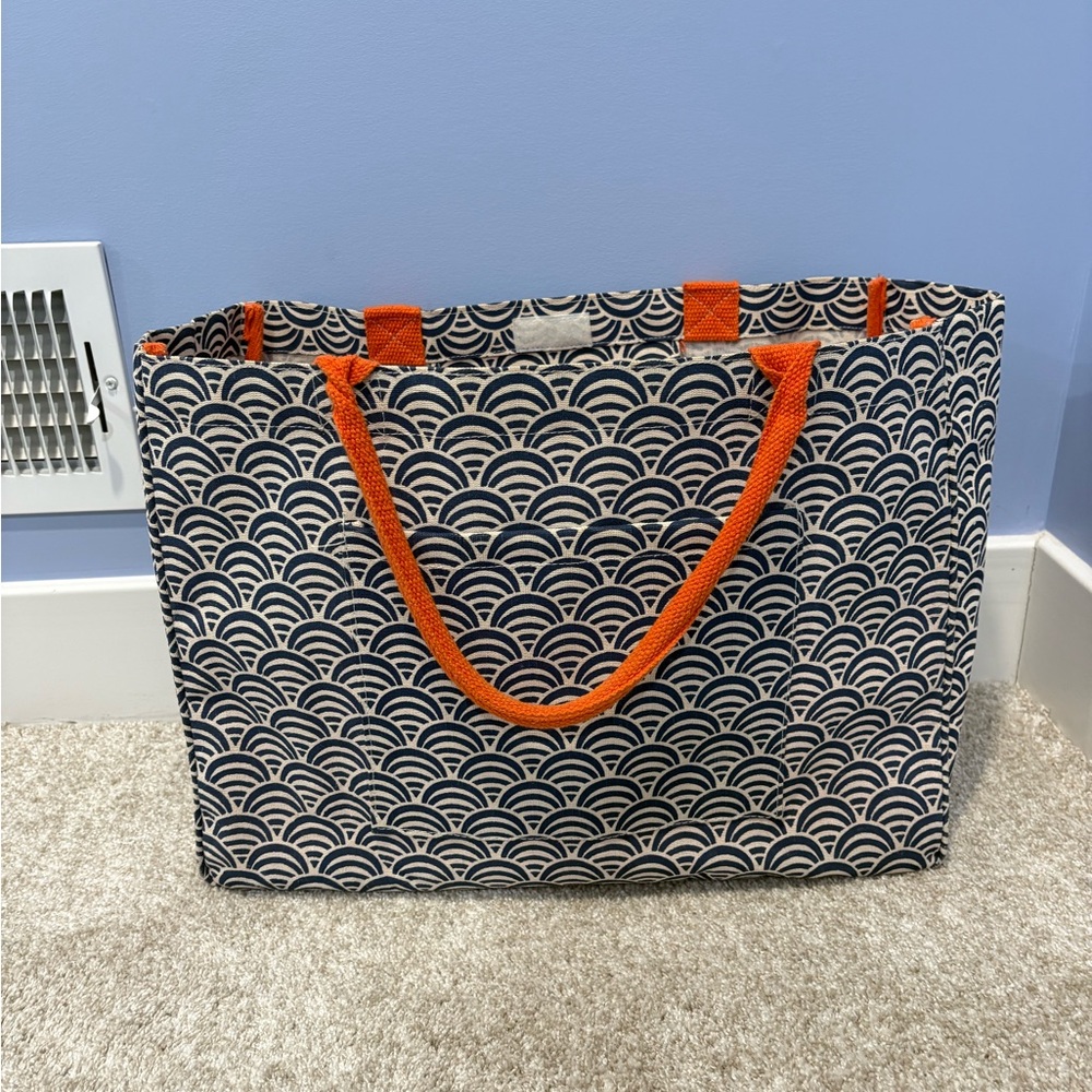 Mud Pie Wave Pattern Tote Bag with Orange Accents